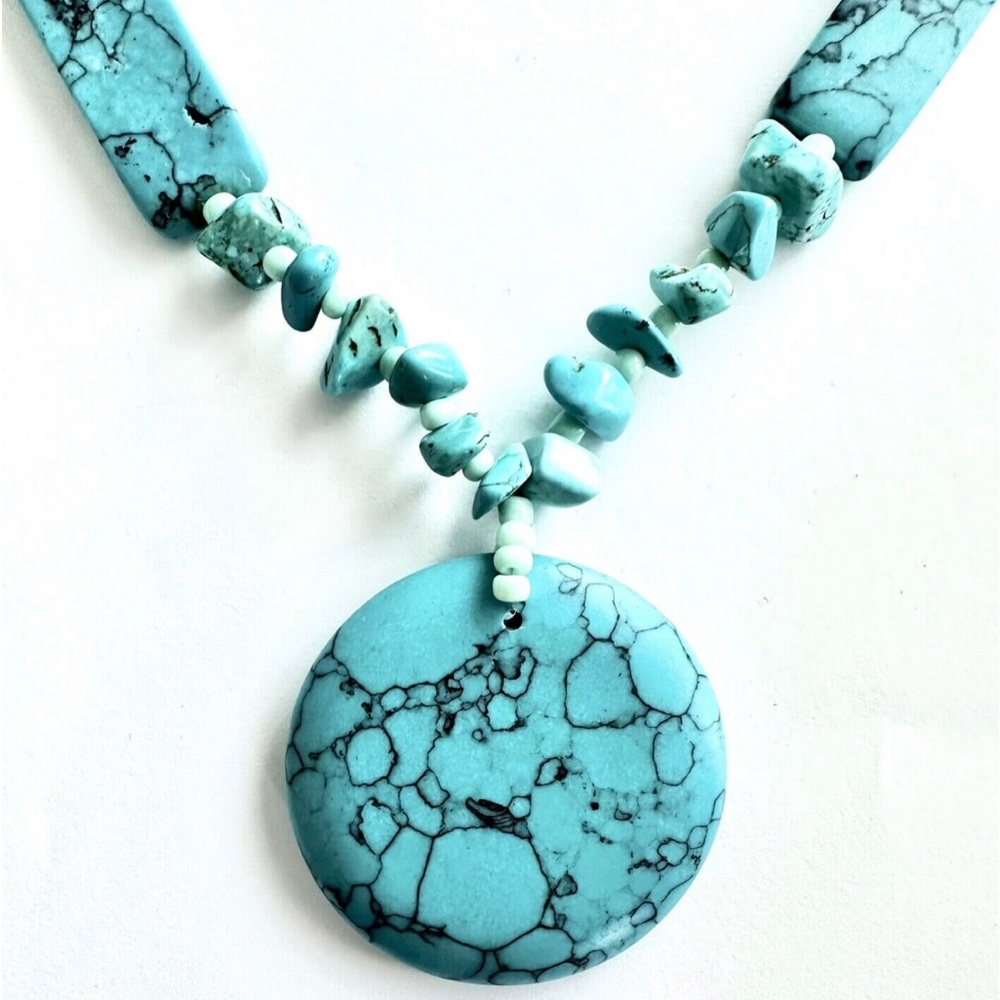 Vintage 78g Large Chunky Statement Turquoise Adjustable Necklace 20-24" - Picture 2 of 4